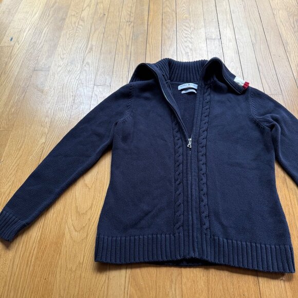 Tommy Hilfiger Jeans M Navy Blue Cotton Cable Knit Full Zip Cardigan Sweater - Picture 3 of 16